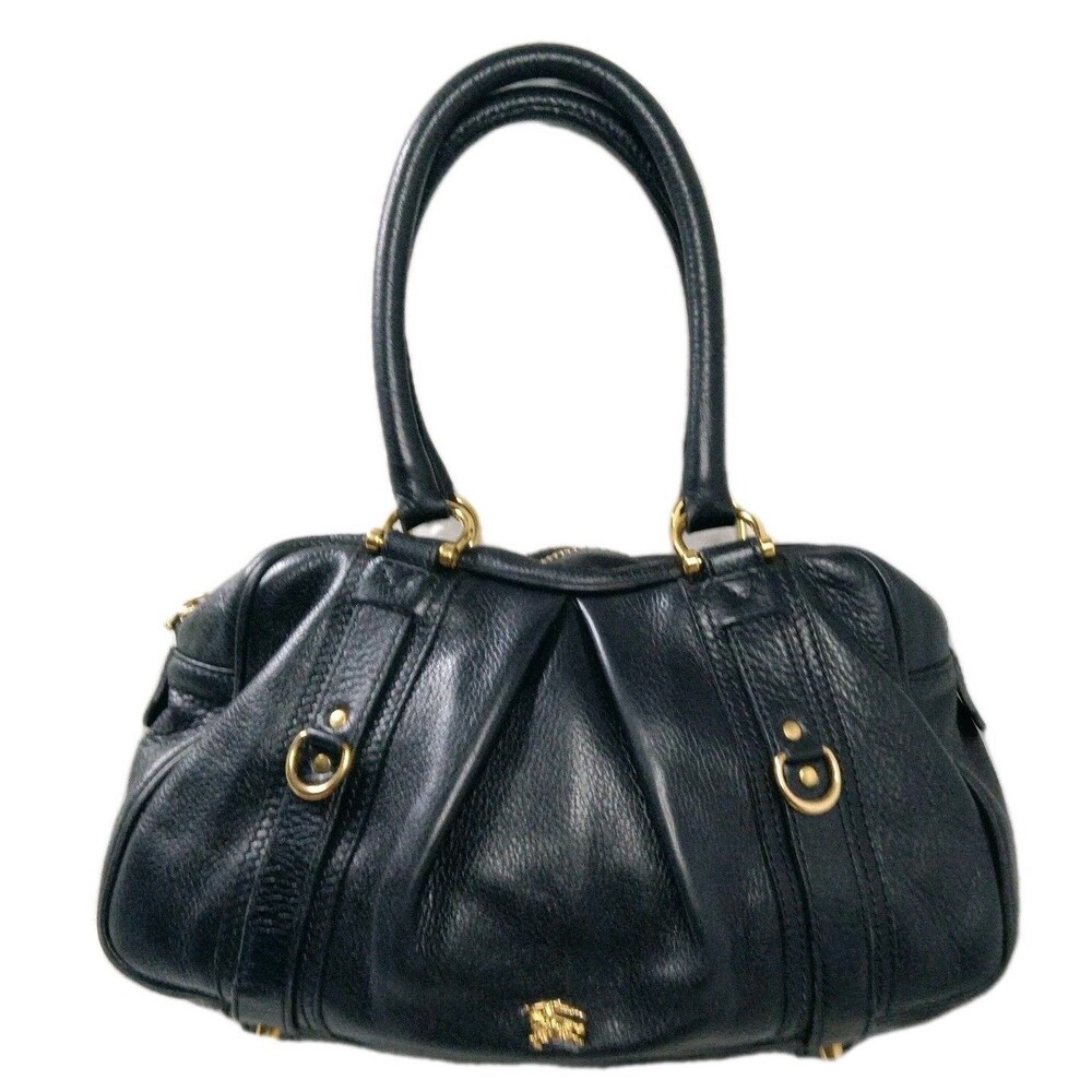 Burberry Ashbury Black Leather Handbag Knight Logo Small